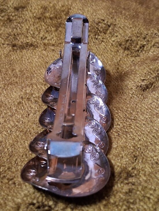 Vintage Barrette Hair Clip Silver Tone Circle Link Spiral Korea 3.5" - Picture 8 of 15